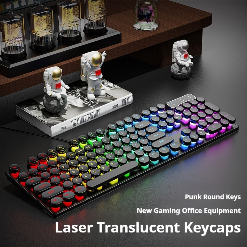 Retro punk round key keyboard mechanical feel wired e-sports game office