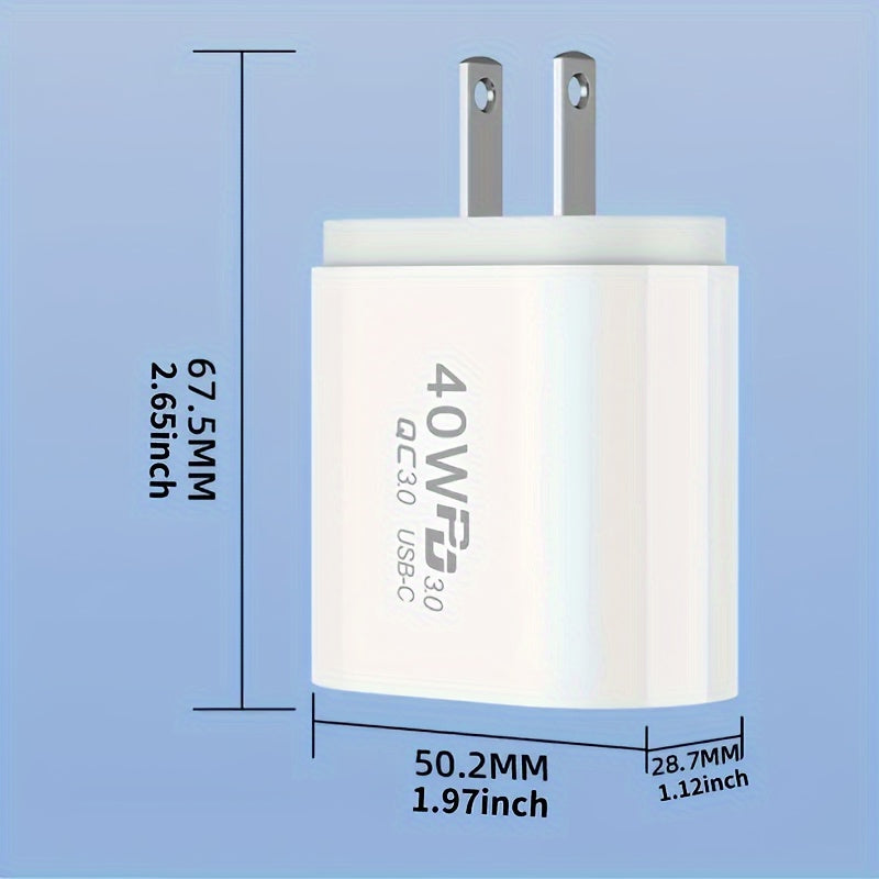 40W , 2- USB C Wall Charger, and 1- 3.0 Power Adapter, Power Up To 3 Devices Simultaneously,