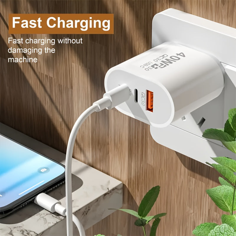 40W , 2- USB C Wall Charger, and 1- 3.0 Power Adapter, Power Up To 3 Devices Simultaneously,