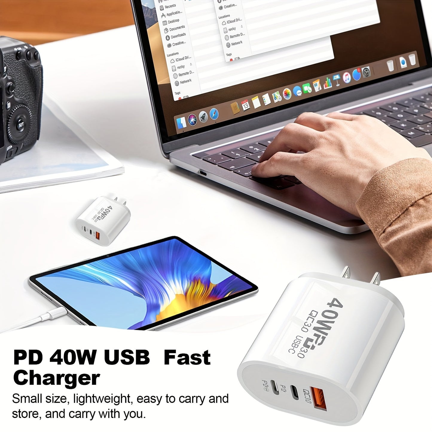 40W , 2- USB C Wall Charger, and 1- 3.0 Power Adapter, Power Up To 3 Devices Simultaneously,