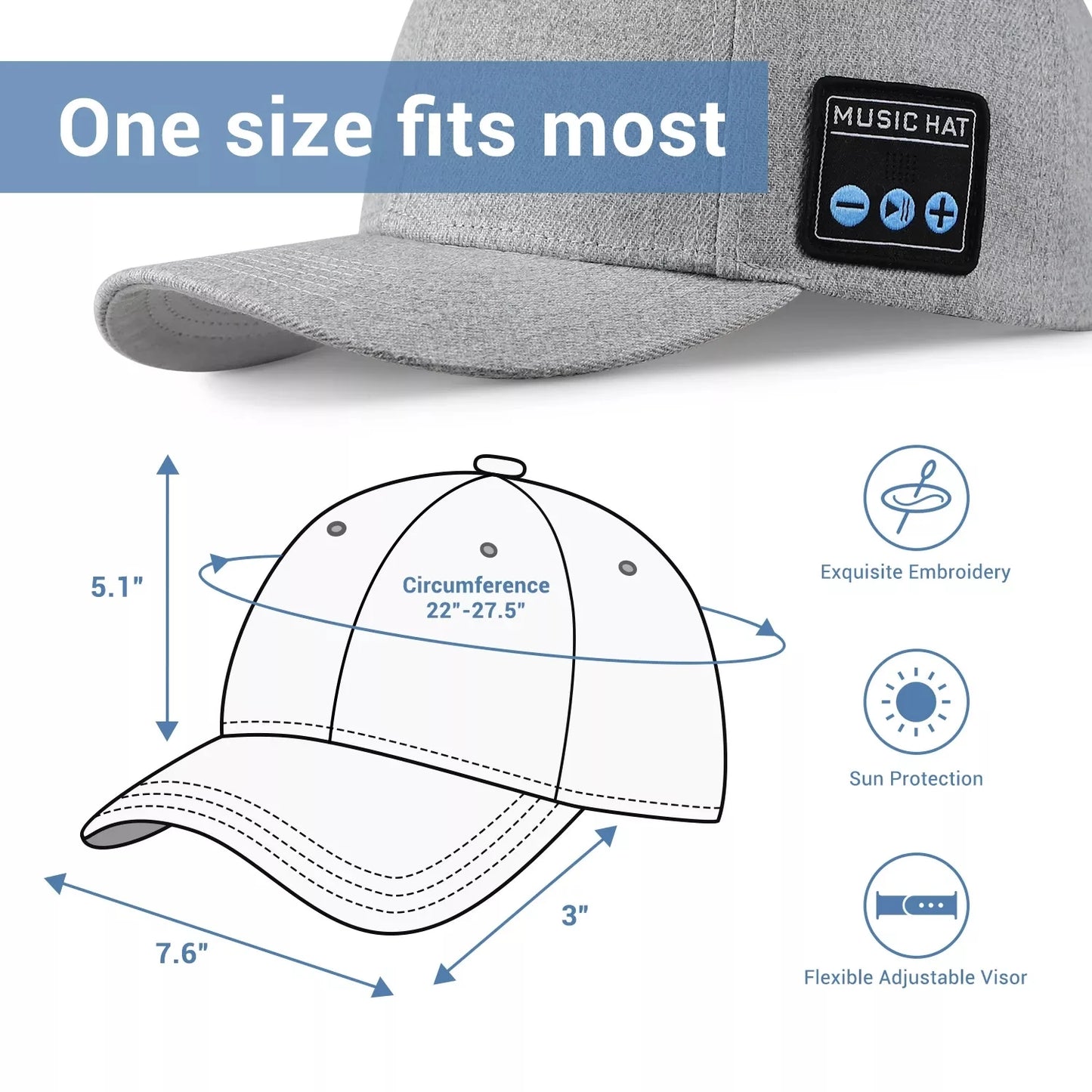 NEW Hat with Bluetooth Speaker Adjustable Bluetooth Hat Wireless Smart Speakerphone Cap  with Mic