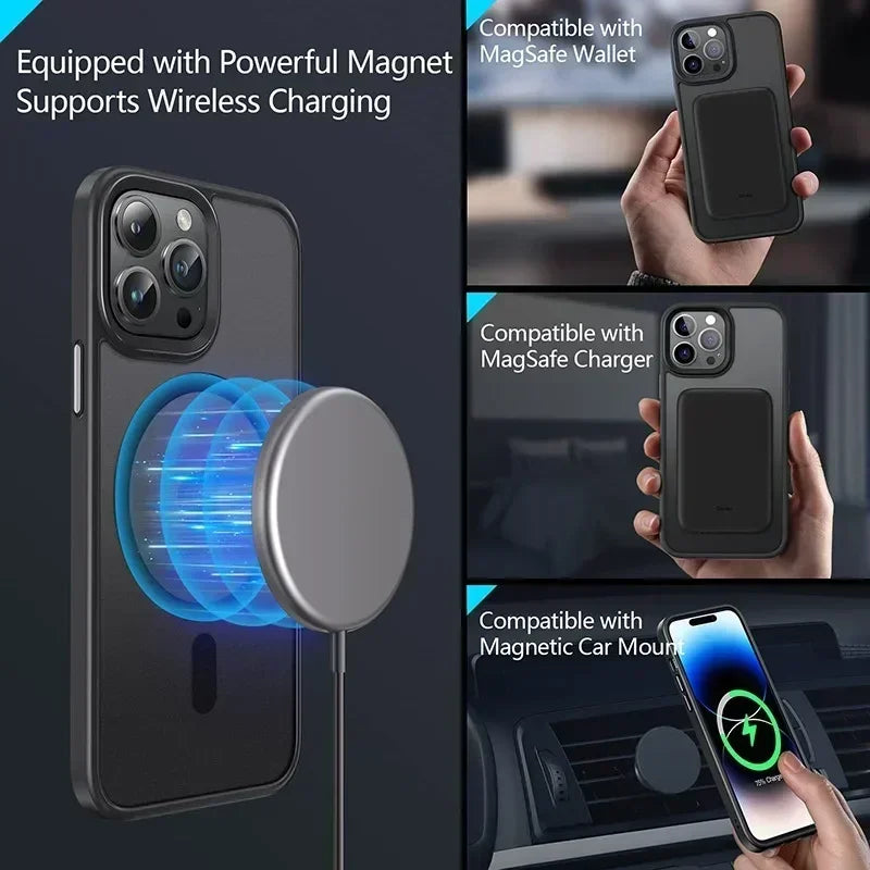 Magnetic For Magsafe Matte Translucent Frosted Phone Case For iPhone 16 15  Case Wireless Charging Cover