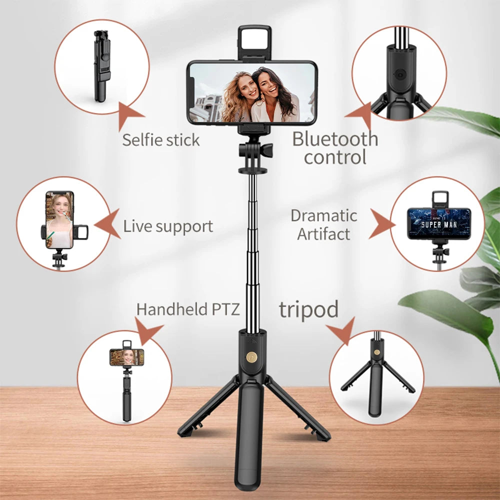 Wireless Selfie Stick Tripod Stand with Light Bluetooth Remote Extendable Tripod