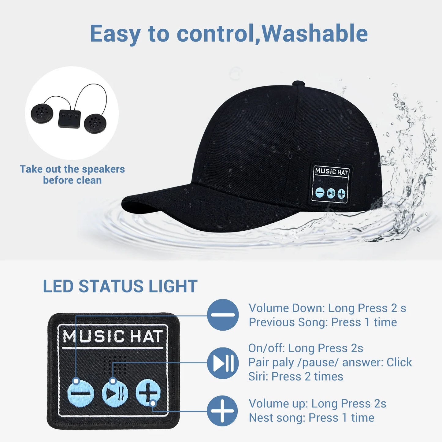 NEW Hat with Bluetooth Speaker Adjustable Bluetooth Hat Wireless Smart Speakerphone Cap  with Mic