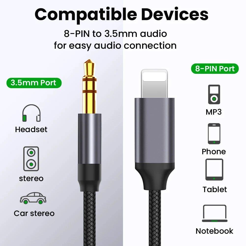 Aux cable for lighting and type c