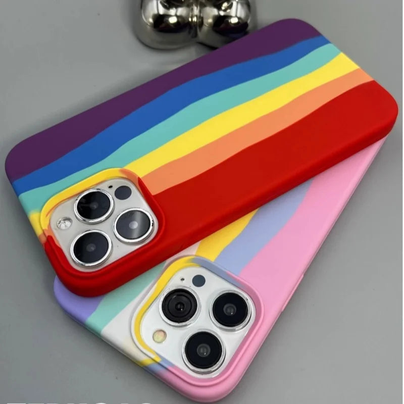 Rainbow Stripe Silicone Soft Case for iPhone 15 14 13 12 11 Pro Max Plus Case