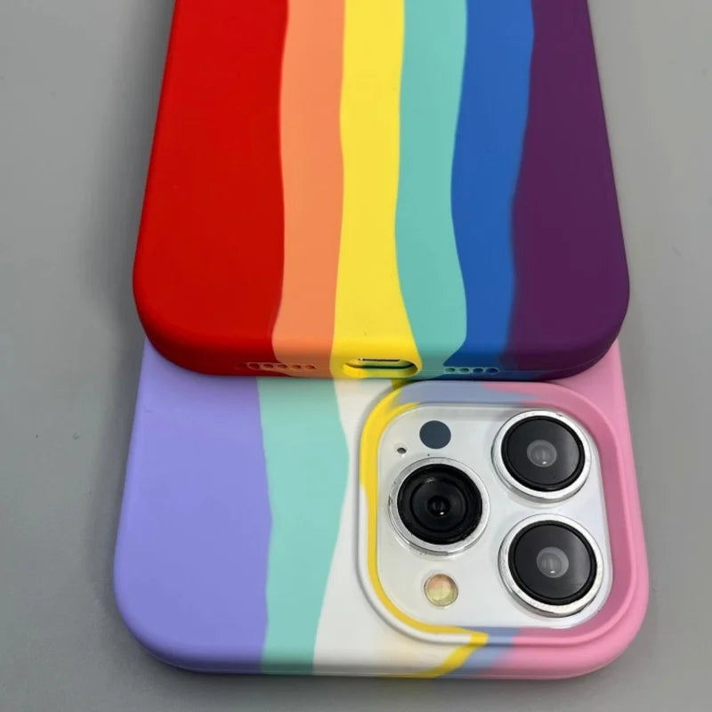 Rainbow Stripe Silicone Soft Case for iPhone 15 14 13 12 11 Pro Max Plus Case