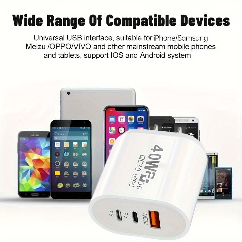 40W , 2- USB C Wall Charger, and 1- 3.0 Power Adapter, Power Up To 3 Devices Simultaneously,