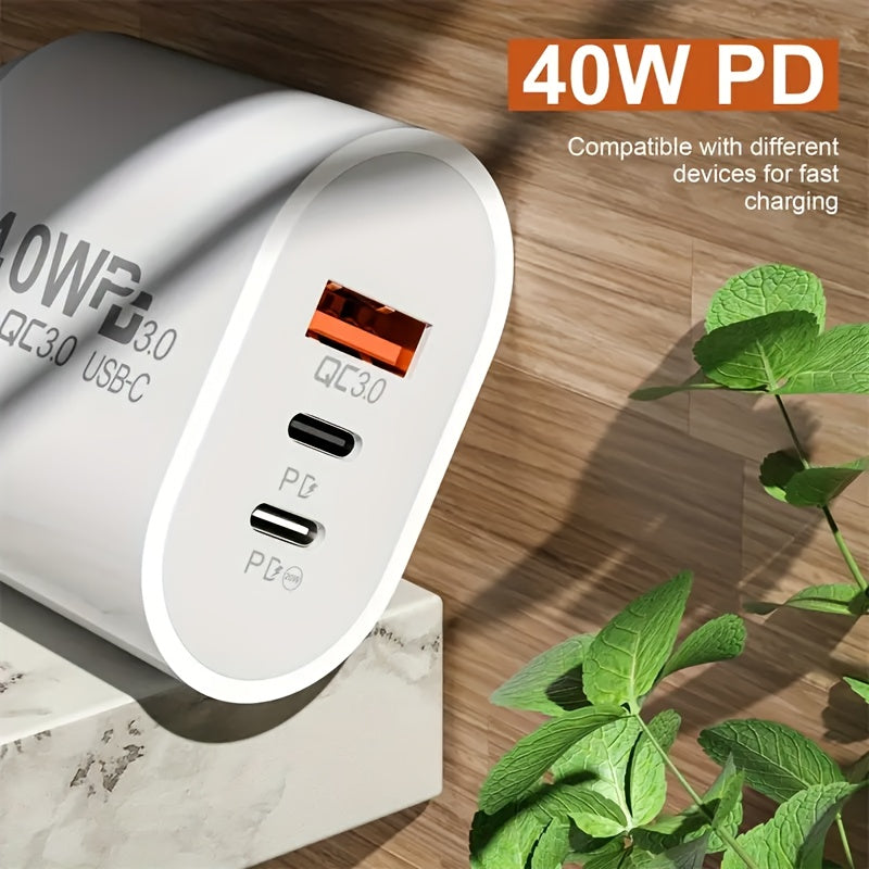 40W , 2- USB C Wall Charger, and 1- 3.0 Power Adapter, Power Up To 3 Devices Simultaneously,